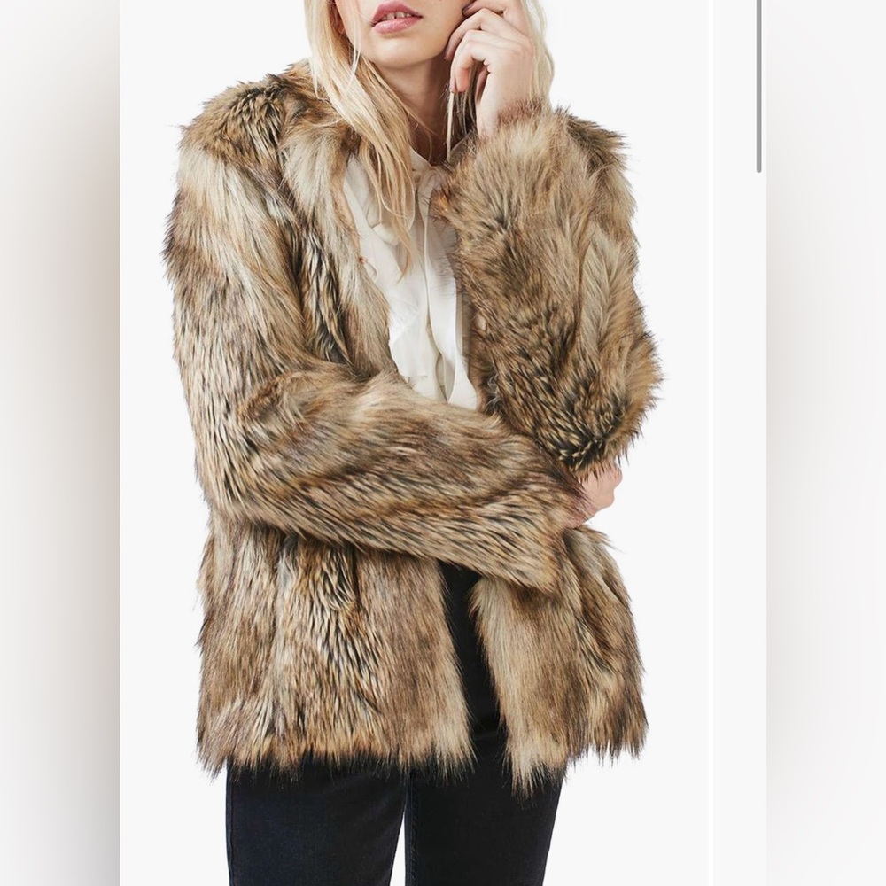 Topshop Faux Fur Coat - Size US 4